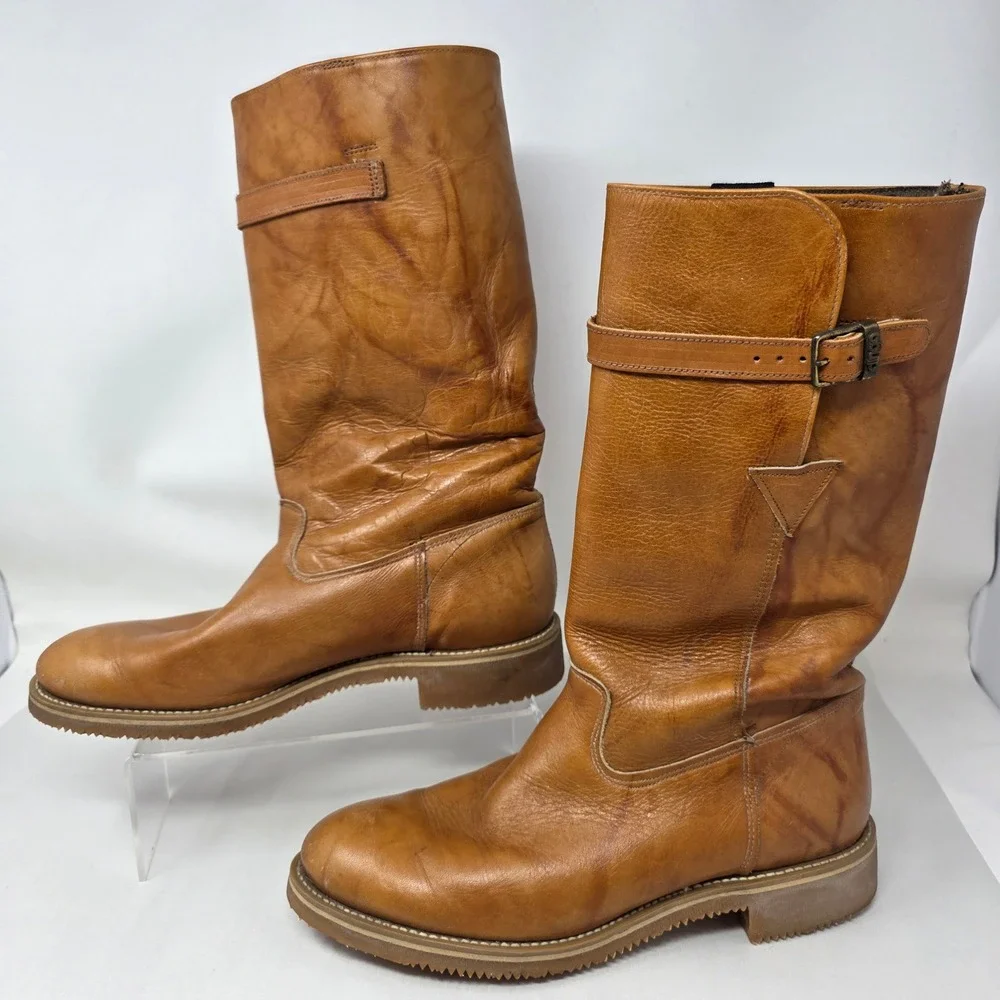 Dingo Leather Engineer Boots Mens 7.5 D Tan Brown Vibram Sole Vintage USA Good